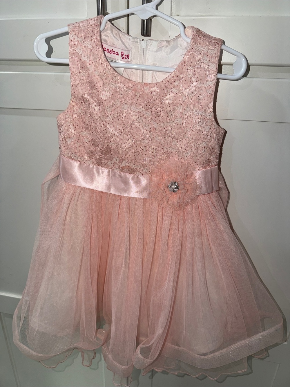 Jessica Ann Blush Pink Lace & Tulle Flower-Applique Girls Formal Dress